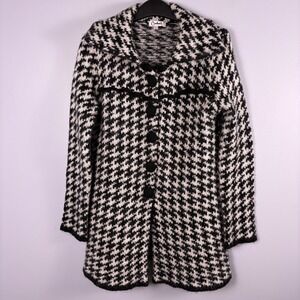 Vintage Carducci Black & White Houndstooth Knit Coat Cardigan (S) Mohair Wool